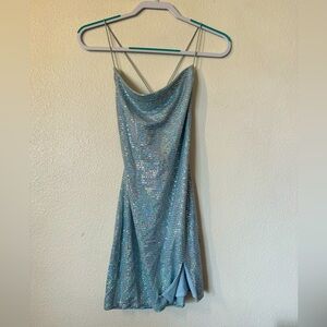 Sparkly Baby Blue Mini Dress
